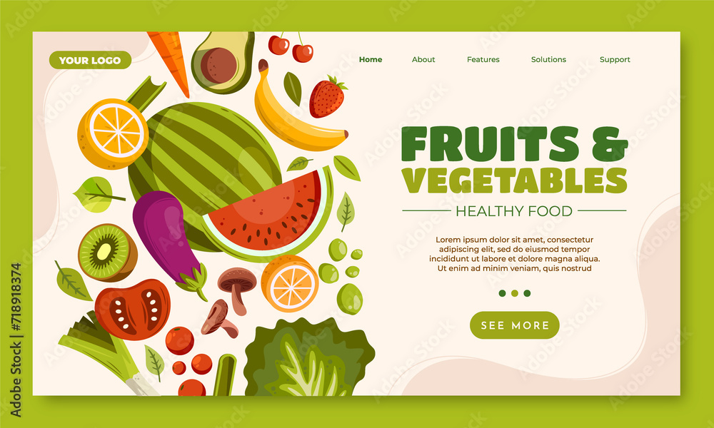 Vegetables landing page in flat design