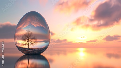 As the sun rises and sets, the tree inside the glass egg reflects the ever-changing sky and water, encapsulating the beauty and wonder of the great outdoors © Radomir Jovanovic