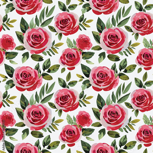 Red roses watercolor seamless pattern