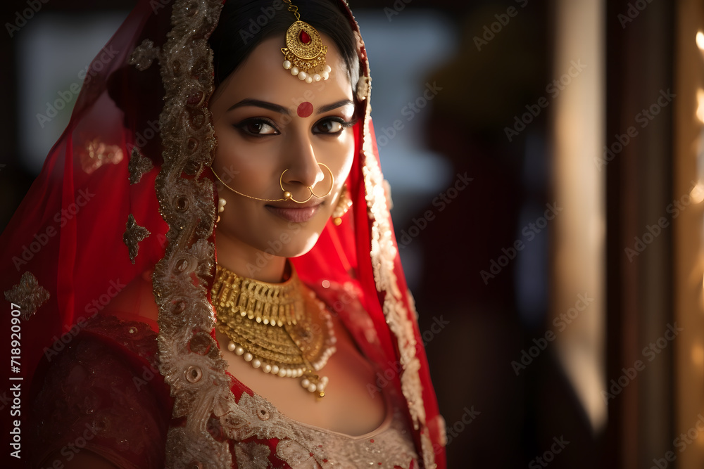 Portrait of a Hindu bride in traditional dress