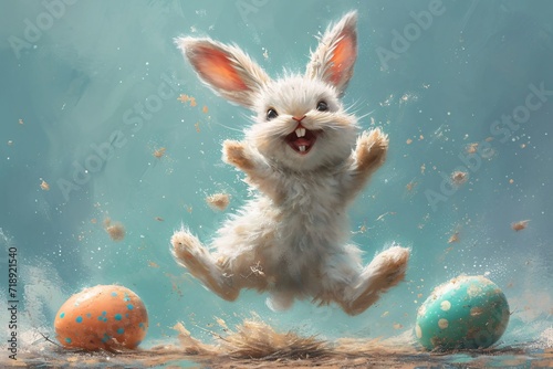 Bunny Boogie: Easter Eggs and Freshly Powdered Bunnies Generative AI photo
