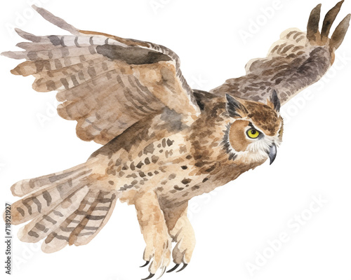 Long-eared owl flying created with Generative AI technology