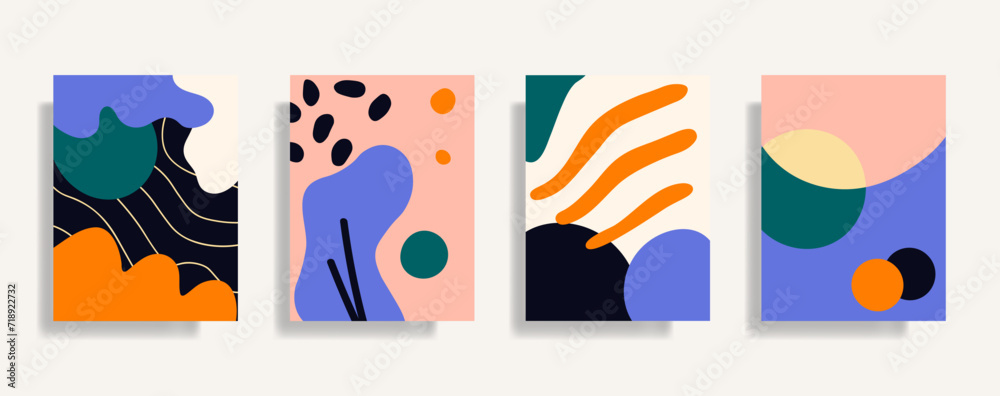 Set of abstract artistic templates. Naive hand drawn vertical backgrounds collection. Trendy vector design for poster, card, social media post, invitation, flyer, cover, banner, placard, brochure