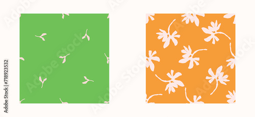 Trendy vector floral pattern set with organic botanical shapes. Modern bold summer flower print, design collection in scandi style.