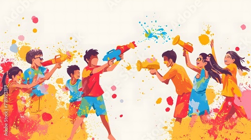 Holi clip art people holding water guns water fights holi illustration white background