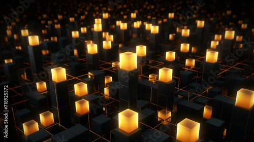 3d render many small yellow light bulbs in the shape