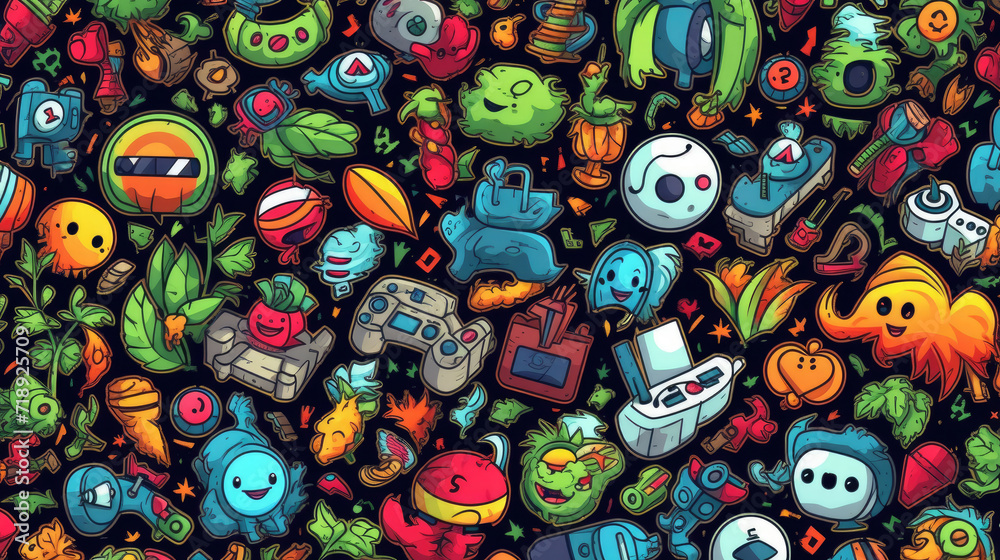 Illustration doodles gaming seamless pattern