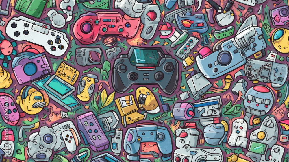 Obraz premium Illustration doodles gaming seamless pattern
