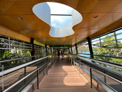 Urban skywalk Station Escalator in the Singapore City