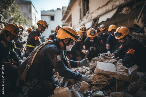  Bump of war: devastation after bombing, horrors and enduring consequences of war, Effect of hostilities, conflict, destruction of human life, echoes of warfare. Destruction bombardment . photo