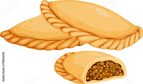 Curry puff,Argentine empanada isolated on white background. Vector eps 10