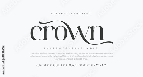 Crown Elegant Font Uppercase Lowercase and Number. Classic Lettering Minimal Fashion Designs. Typography modern serif fonts regular decorative vintage concept. vector illustration