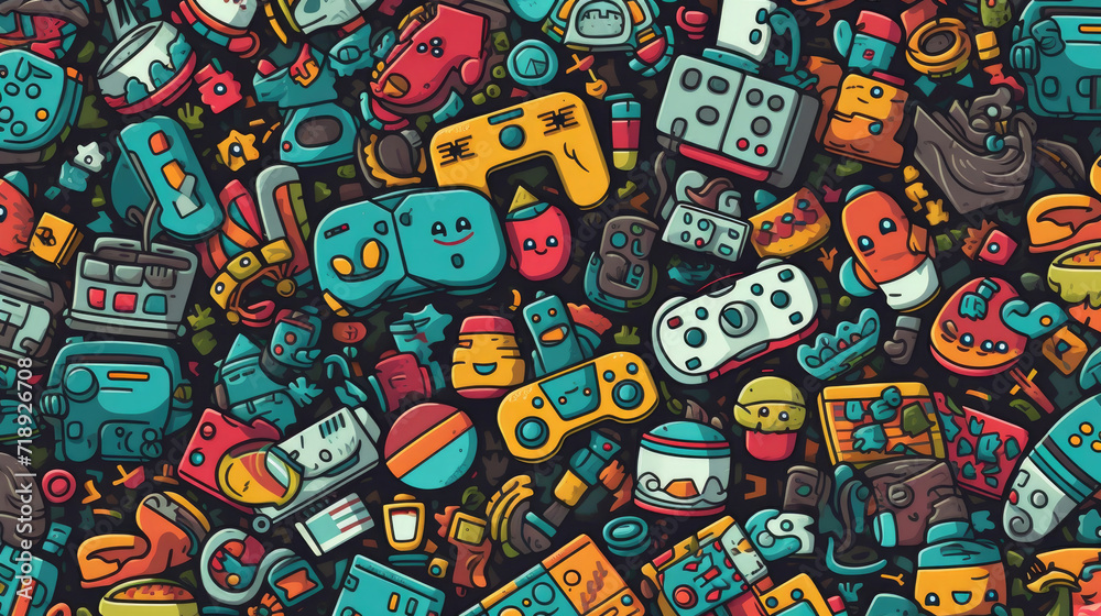Illustration doodles gaming seamless pattern Illustration doodles gaming seamless pattern