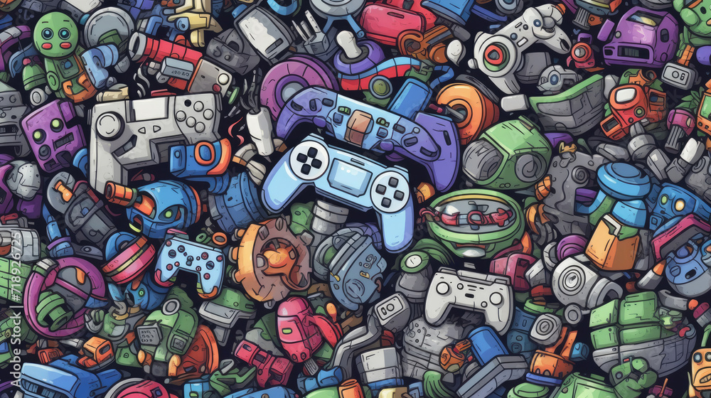 Illustration doodles gaming seamless pattern