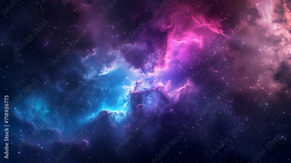 Galactic explosion of colors with a cosmic gradient in purples, blues, and pinks, complemented by a grainy texture for a space-themed event poster.