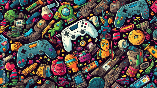 Illustration doodles gaming seamless pattern