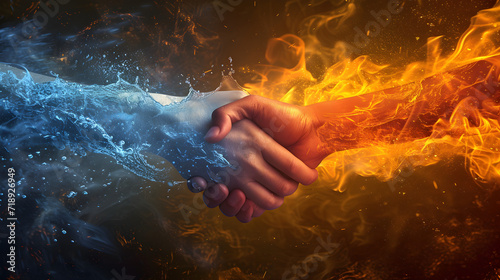 Happy friendship day creative poster  friendship concept with fire and water relation  handshake   Generative Ai