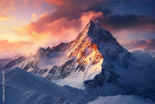 sun rising over an alpine mountain range with clouds in the sky © IgnacioJulian