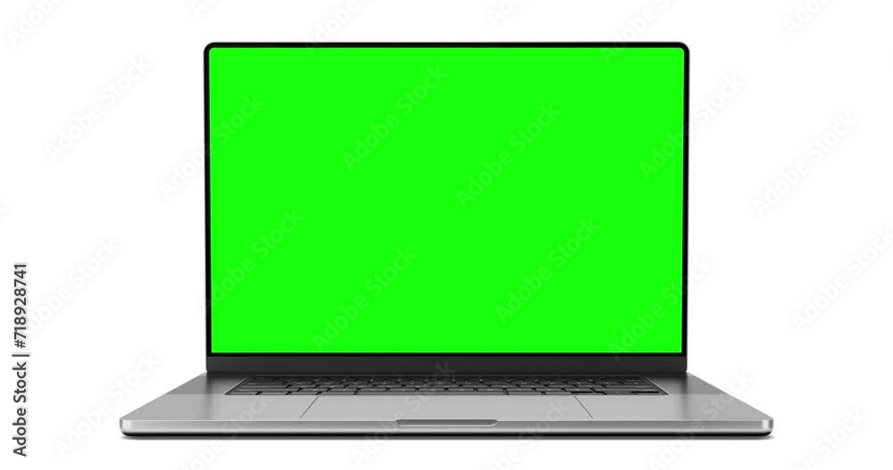 Laptop frameless opening with a smooth camera zoom-out, igniting an empty screen. Set includes layers for screen cutout and tracking: chroma key, blue screen, luma matte, tracking points Laptop frameless opening with a smooth camera zoom-out, igniting an empty screen. Set includes layers for screen cutout and tracking: chroma key, blue screen, luma matte, tracking points