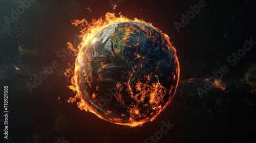 Planet earth made of fire. View from space to earth. Global warming problem