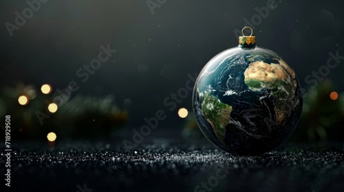 Planet Earth in form of Christmas ball. View from space to earth. Christmas decoration over the world