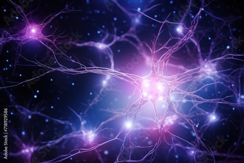 Illuminated neurons network, concept of brain activity and neurological research.