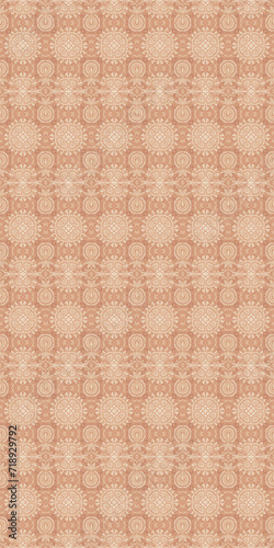An ornate floral and pineapple geometric design in tan and cream, created from an original vintage floral pattern. Perfect for fabric, wallpaper, textiles, interior design, home decor and more.