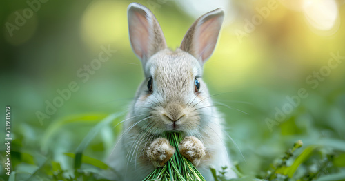 A White Rabbit Eats Grass.