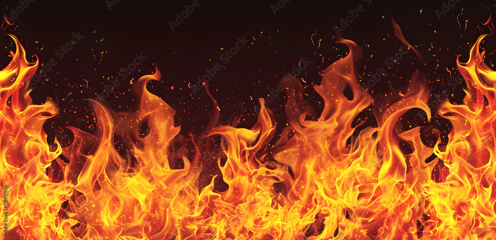 Dynamic movement of vibrant orange and yellow flames Dynamic movement of vibrant orange and yellow flames