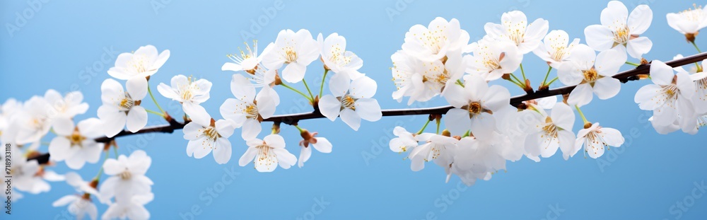 white flowers banner header on a blue background