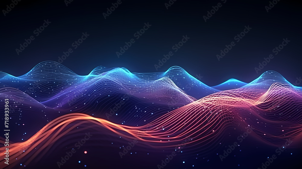 Futuristic technology background of digital glowing waves and network system