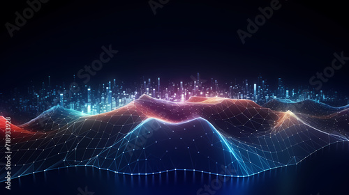 Futuristic technology background of digital glowing waves and network system