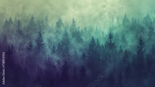 Midnight forest gradient in dark greens, blues, and purples, enhanced by a grainy texture for a mystical woodland-themed poster. © thisisforyou
