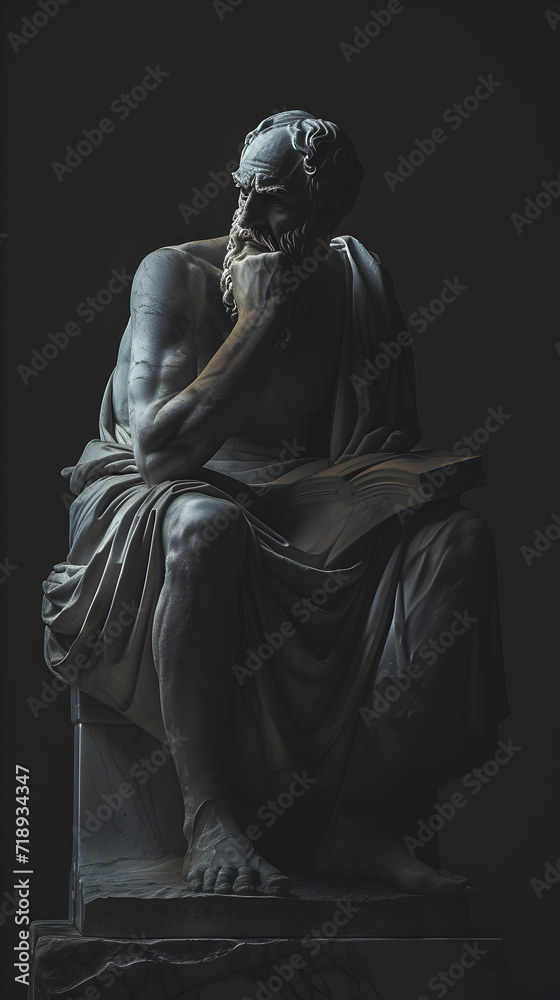 A monochromatic image of a stoic Greek philosopher statue A monochromatic image of a stoic Greek philosopher statue