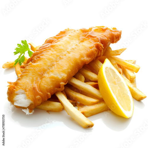 Fish and chips isolated on white background photo
