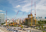 Tel Aviv-Yafo, Israel, October 10, 2023. The process of building a hotel complex on the Tel Aviv embankment. Against the backdrop of skyscrapers. High-quality photo