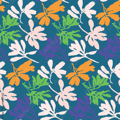 Trendy vector floral pattern with organic botanical shapes. Modern bold summer flower print, design in scandi style.
