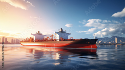 3d render oil tanker ship sails on water 