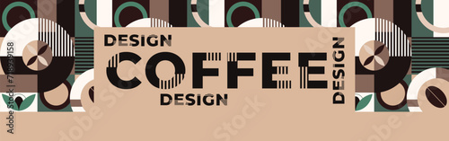 Geometric pattern coffee design. Horizontal banner template coffee tones geometric shapes of coffee grains. Vector file design elements.