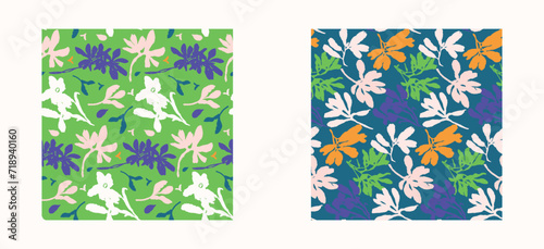 Trendy vector floral pattern set with organic botanical shapes. Modern bold summer flower print, design collection in scandi style.