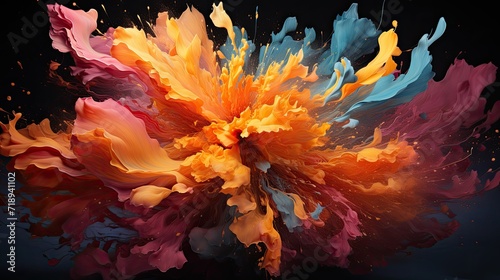 Vibrant liquid colors exploding like fireworks against a dark background