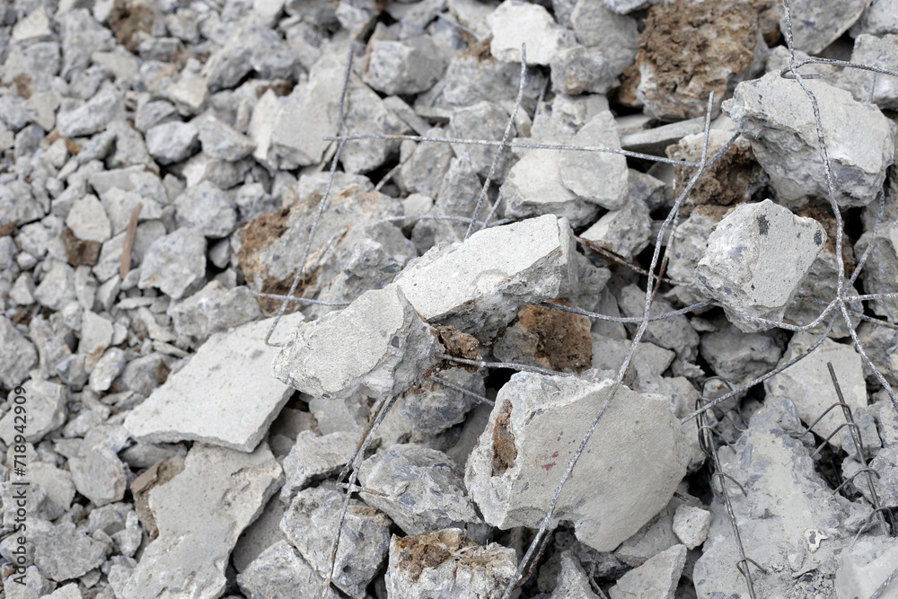 Broken concrete, Piles of rubble after house demolition