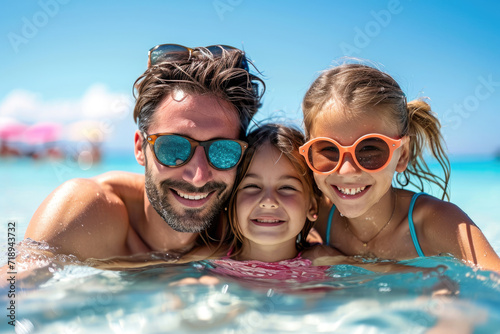 Fotografía familiar disfrutando de sus vacaciones de verano en la costa tropical, mediterráneo © julio