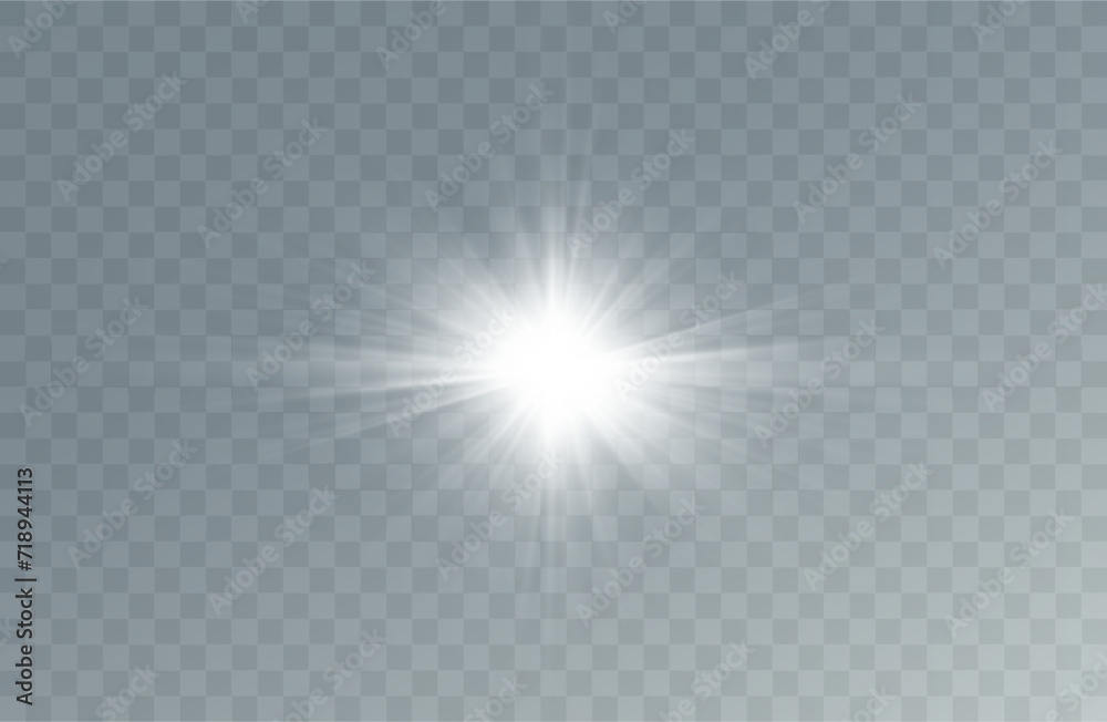 Bright Star. Transparent shining sun, bright flash. Vector sparkles. To center a bright flash. Transparent shining sun, bright flash.	