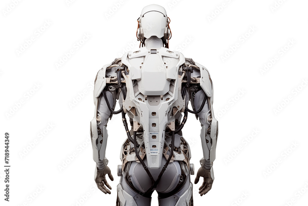 Full Body Exoskeleton Cyborg male face PNG isolated on white and transparent background - Sci-fi Robot in armor technology concept