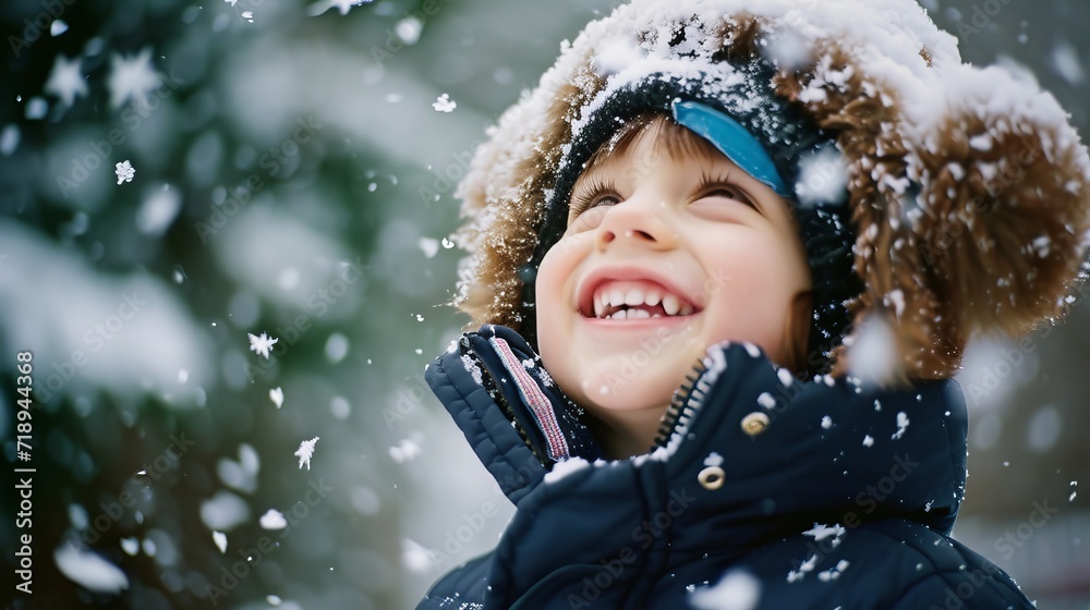 Delighted Child Experiencing First Snowfall Delighted Child Experiencing First Snowfall