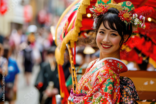 Festival de Gion Matsuri en Japón: Carros tradicionales y festividades en Kyoto, cultura local japonesa © julio