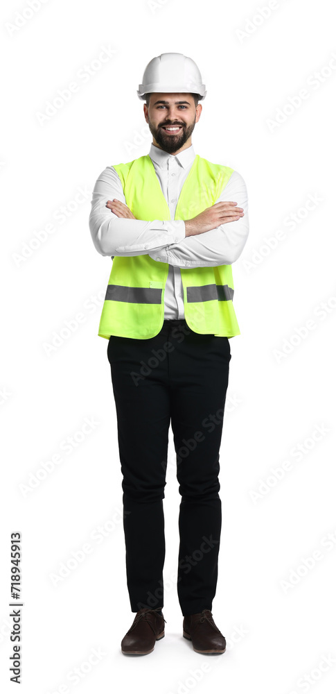 Engineer in hard hat on white background Engineer in hard hat on white background
