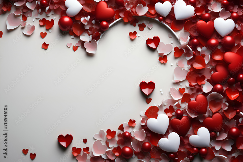 Valentine's day background with red and white hearts on white background Valentine's day background with red and white hearts on white background