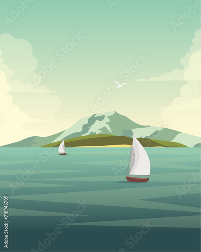 Seascape, island, tropics, poster, banner, postcard design